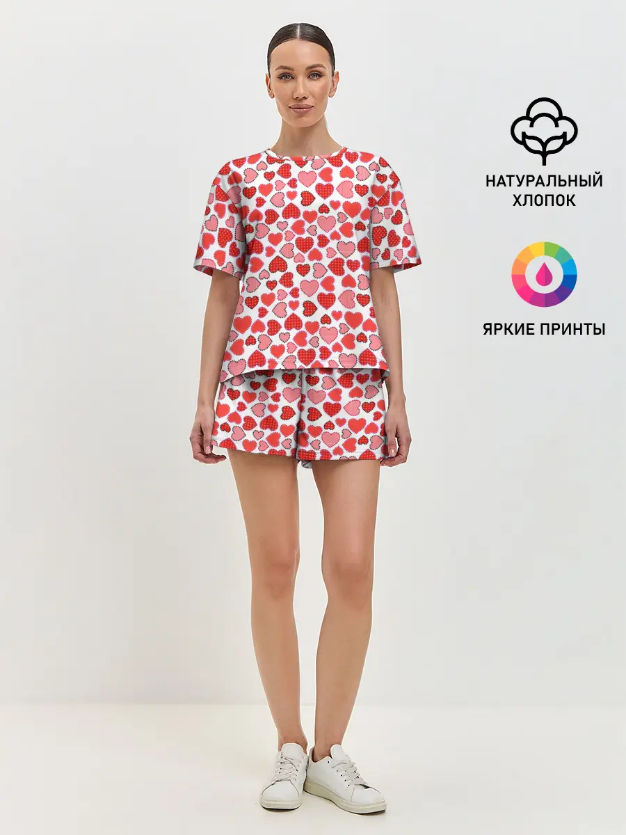 Женская пижама с шортами / Сердечки паттерн
