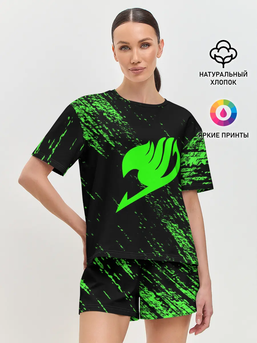 Женская пижама с шортами / Хвост Феи зеленая диагональ