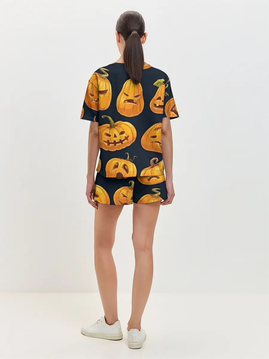 Женская пижама с шортами / Праздничные тыквы