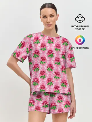 Женская пижама с шортами / Декор из нежных роз