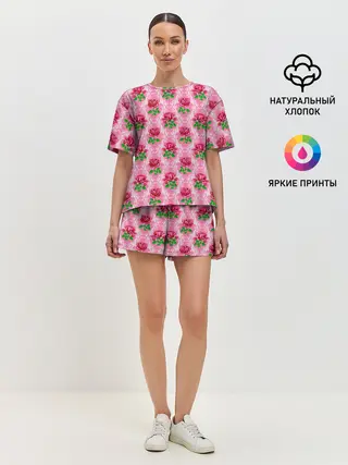 Женская пижама с шортами / Декор из нежных роз