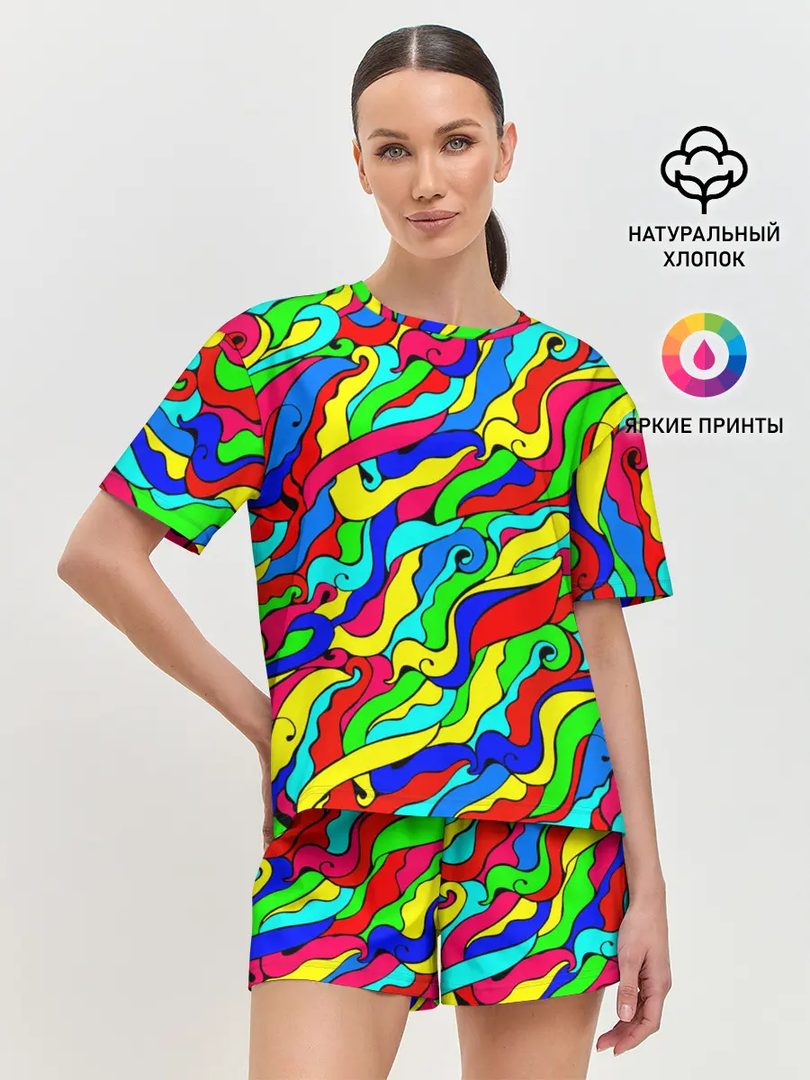 Женская пижама с шортами / Красочные узоры/абстракционизм