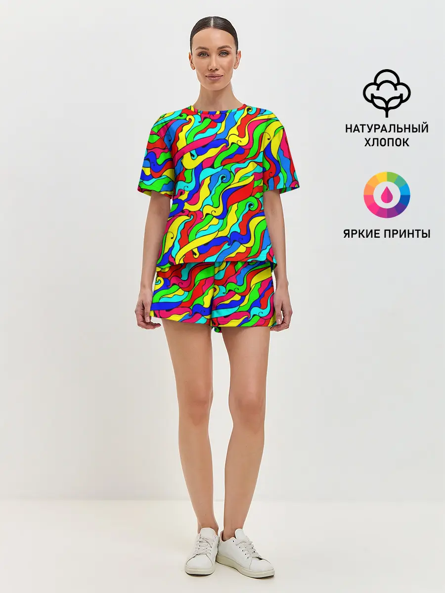 Женская пижама с шортами / Красочные узоры/абстракционизм