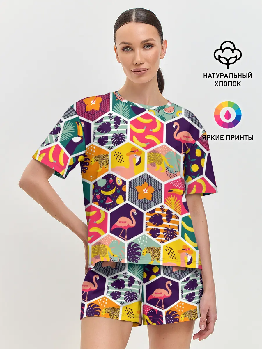 Женская пижама с шортами / Тропические соты