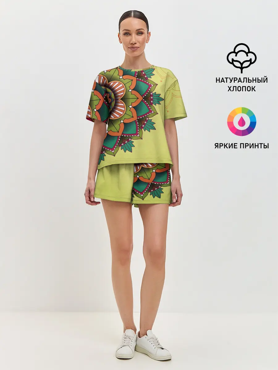 Женская пижама с шортами / мандала узор тату