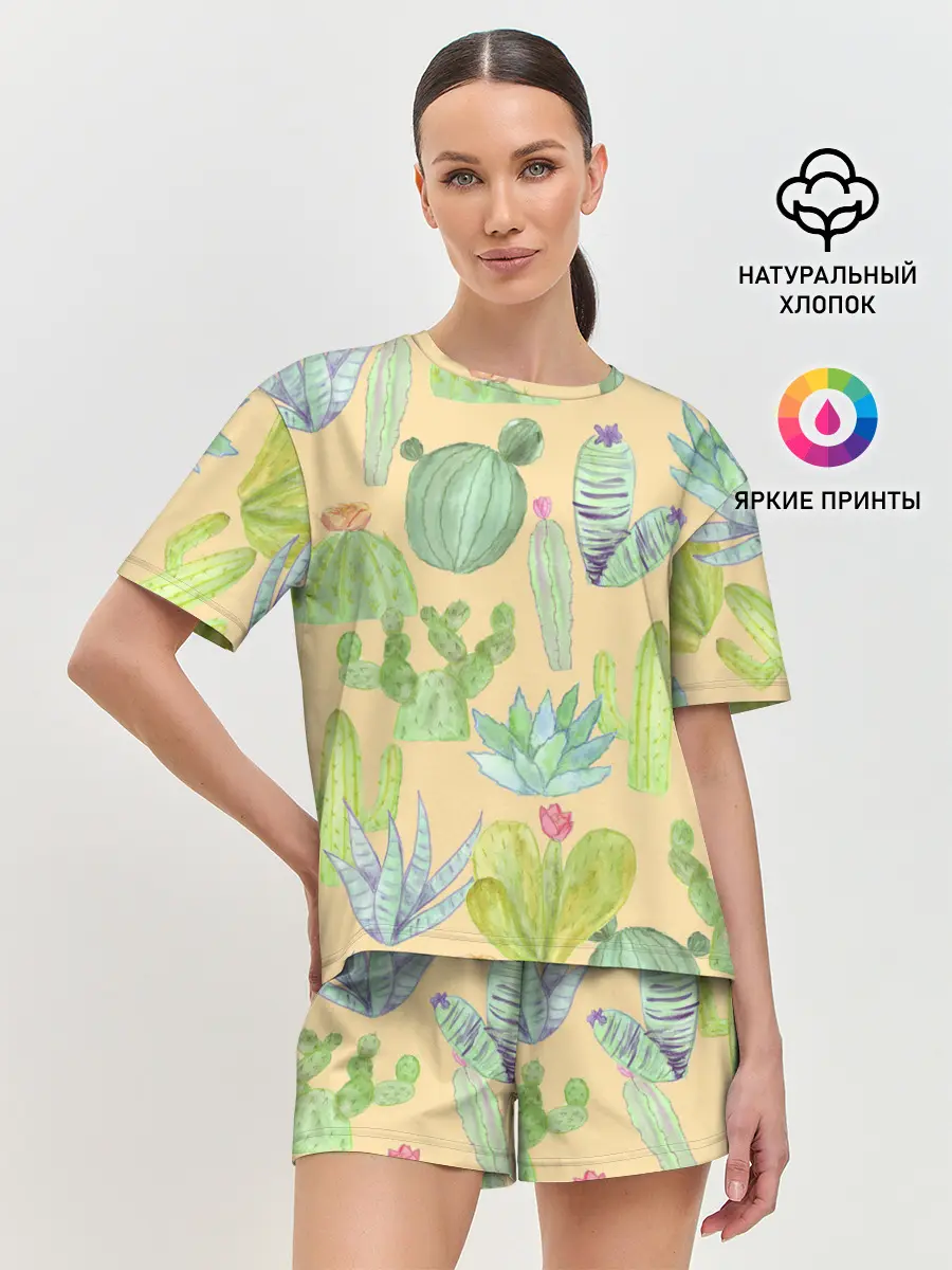 Женская пижама с шортами / Кактусы в пустыне