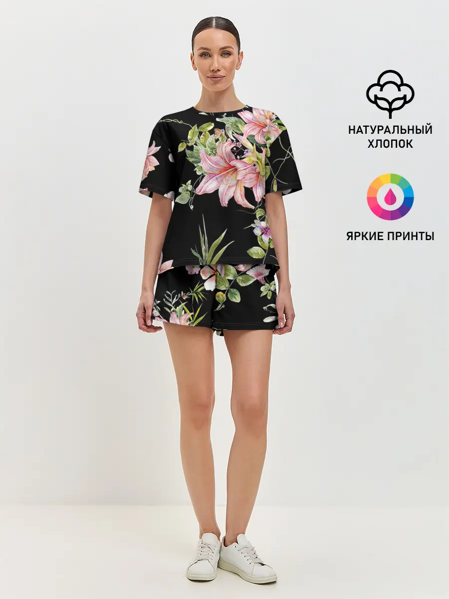 Женская пижама с шортами / Букет лилий