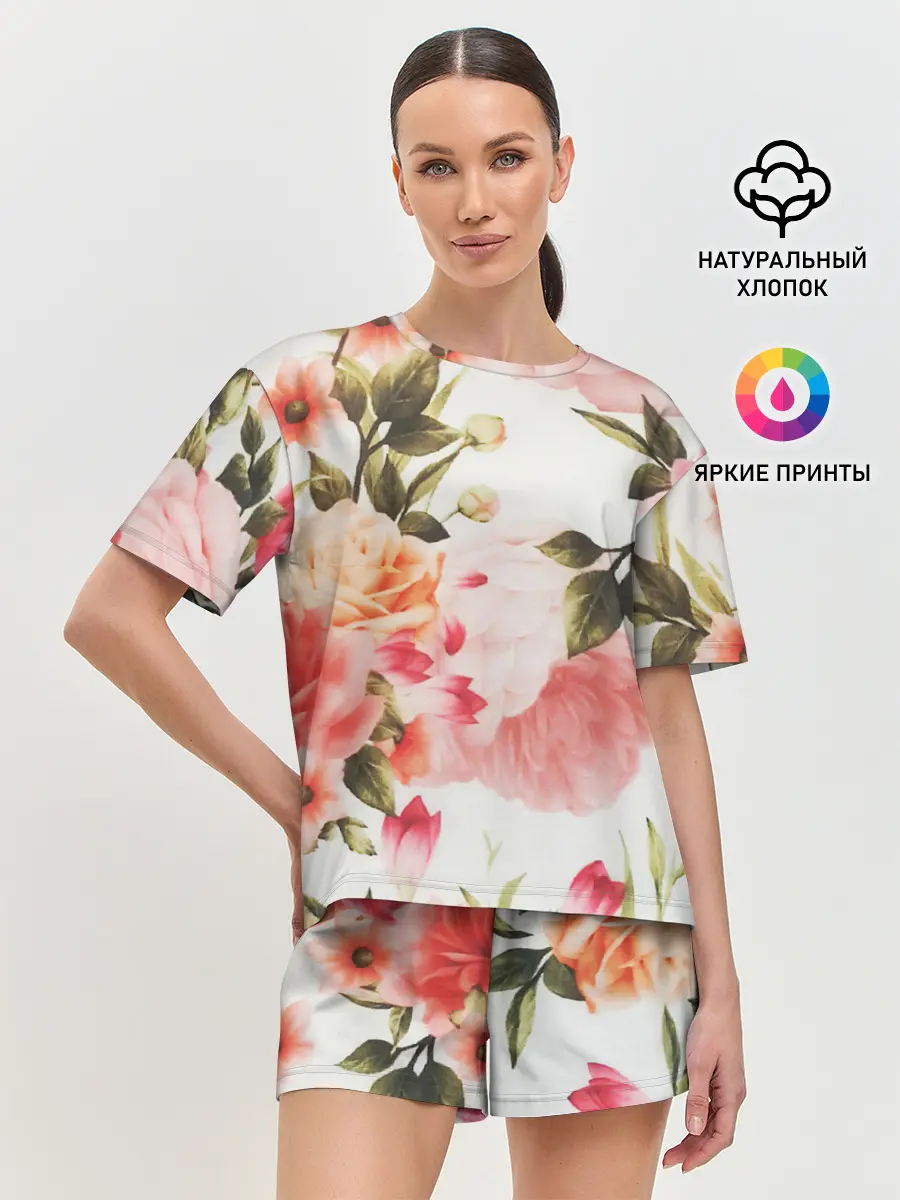 Женская пижама с шортами / Нежный букет