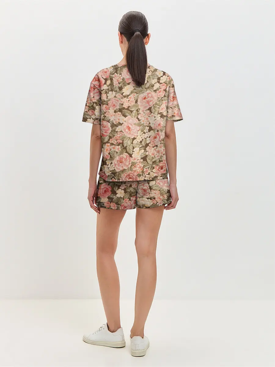 Женская пижама с шортами / Розовая поляна