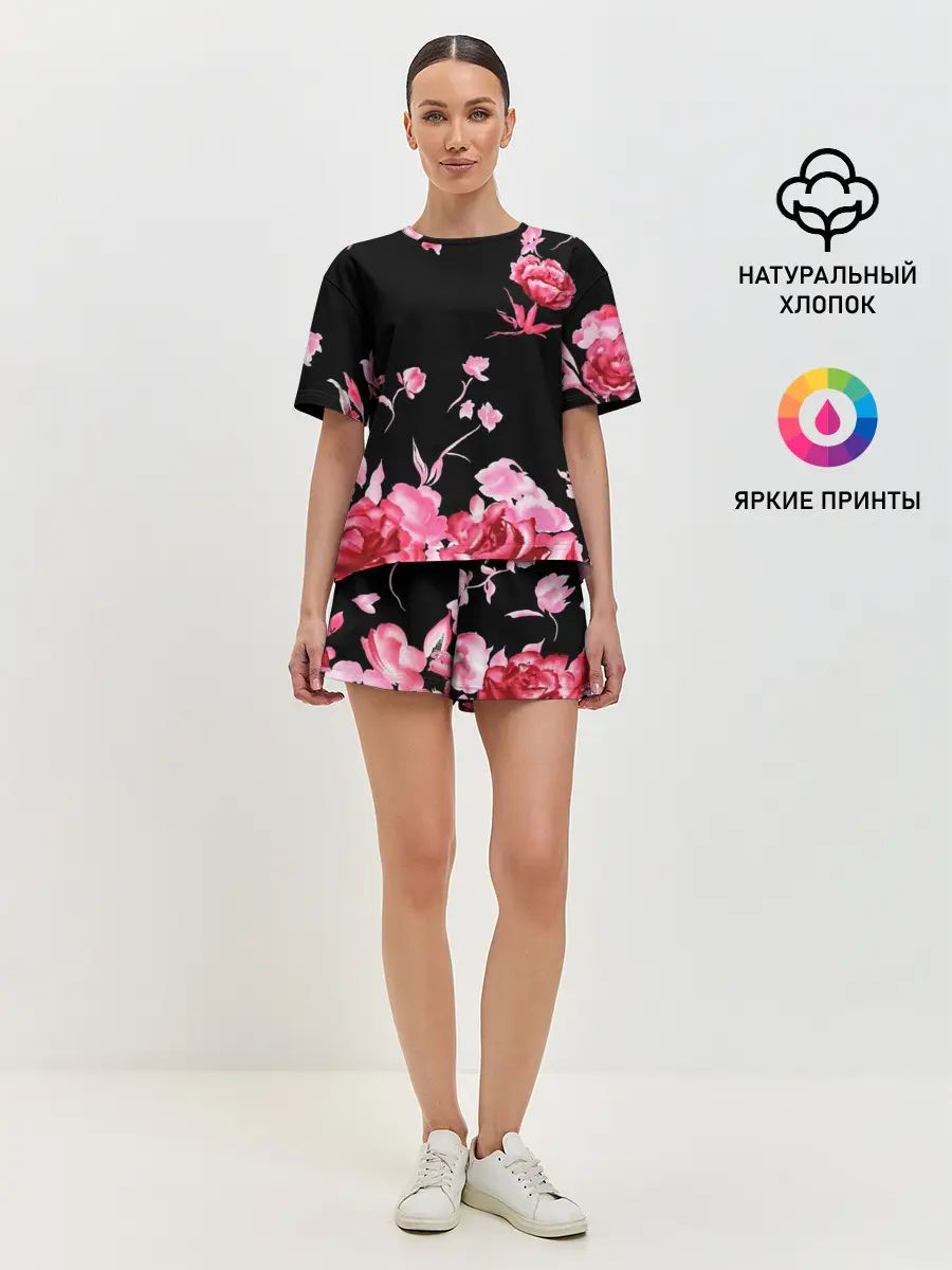 Женская пижама с шортами / Яркие розы