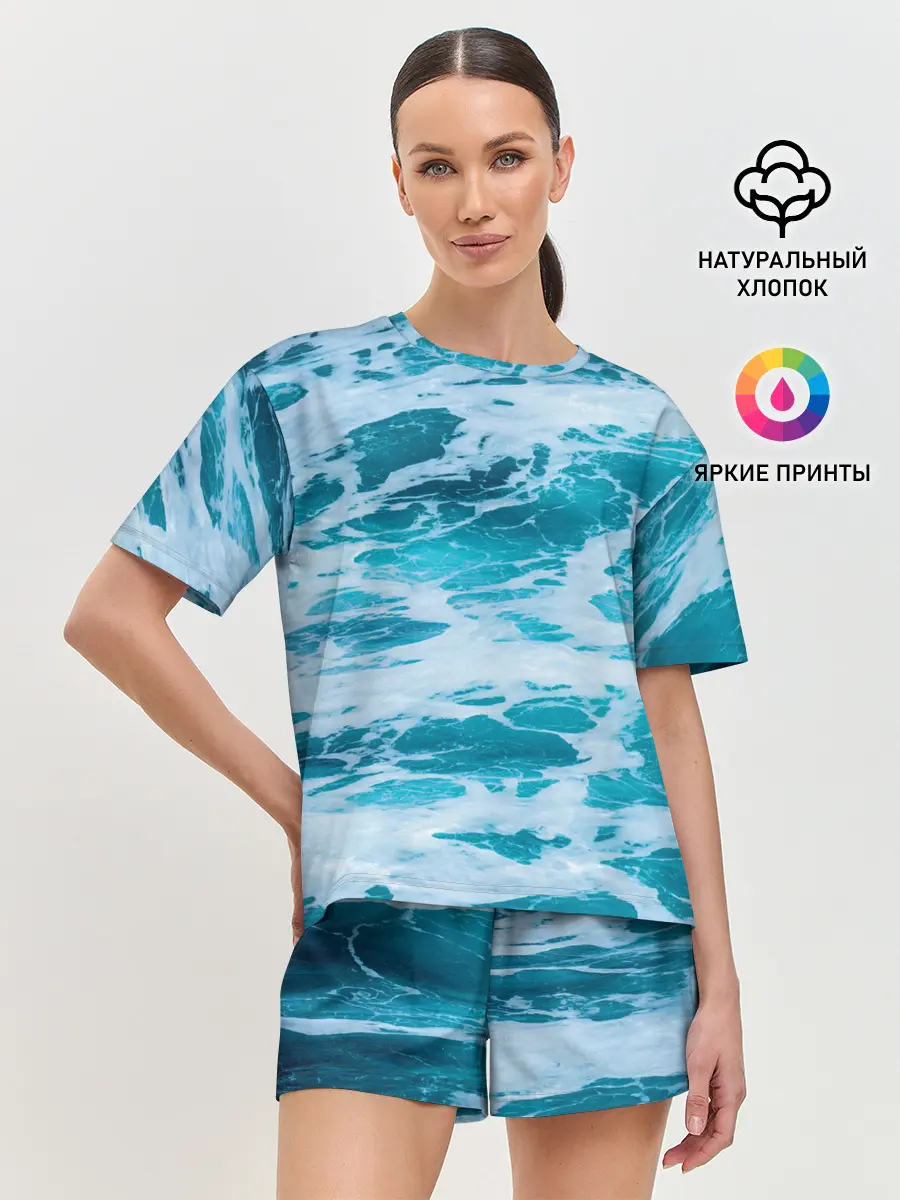 Женская пижама с шортами / Вода волны пена море