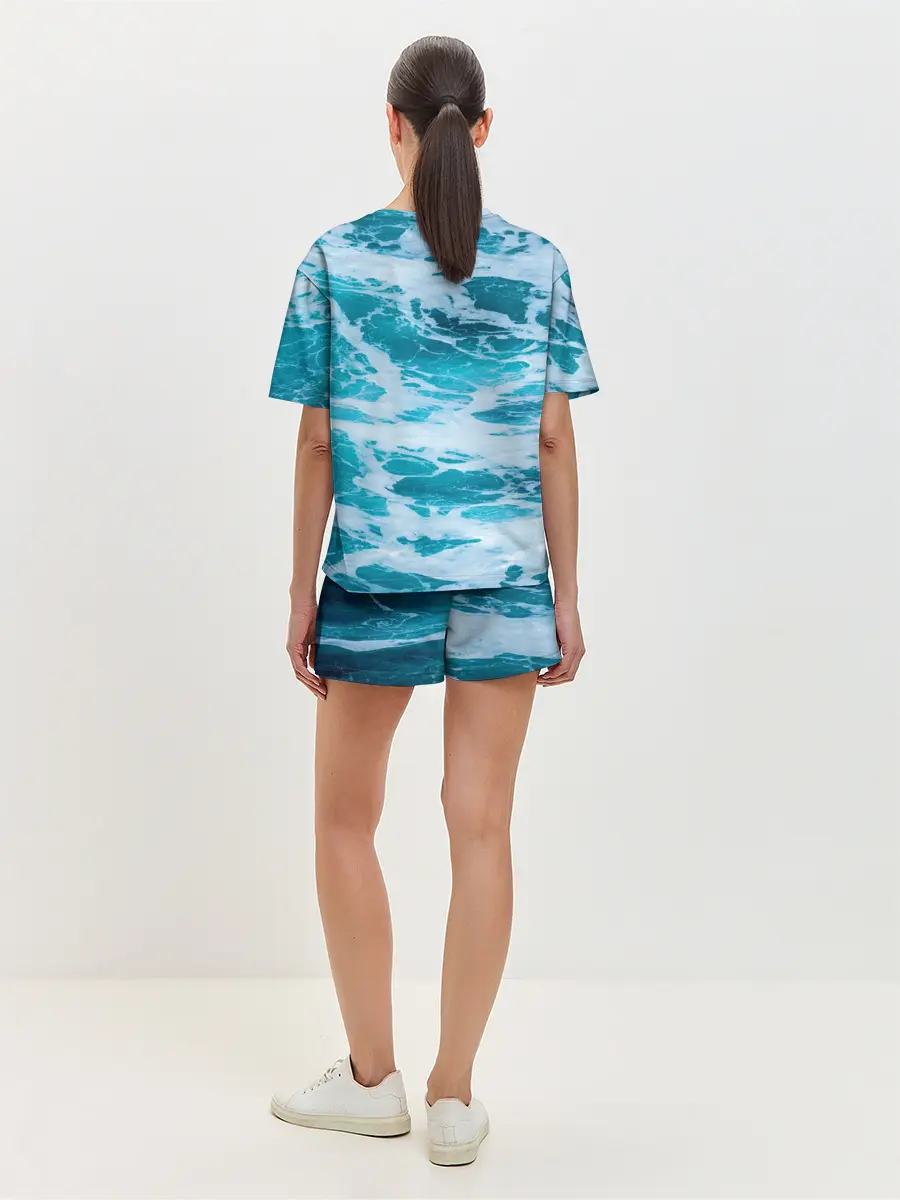 Женская пижама с шортами / Вода волны пена море