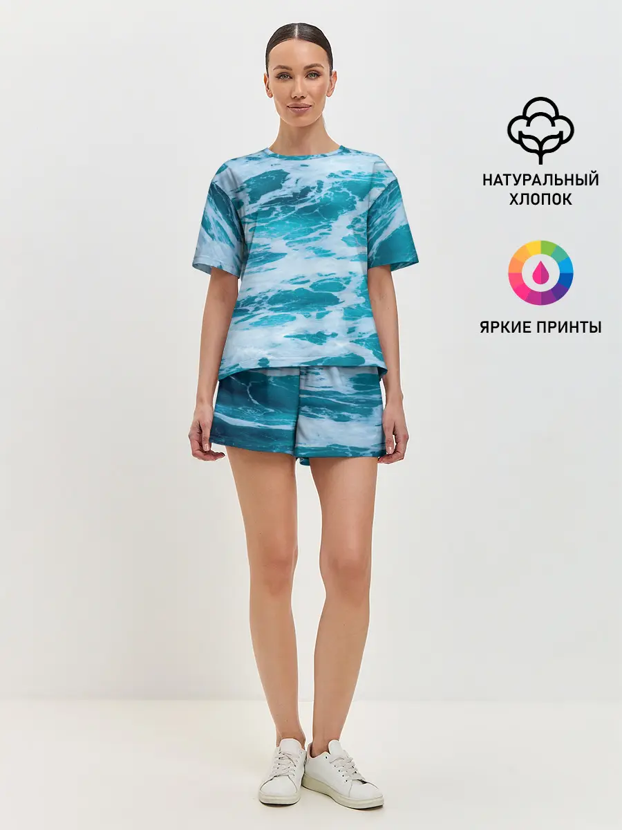 Женская пижама с шортами / Вода волны пена море