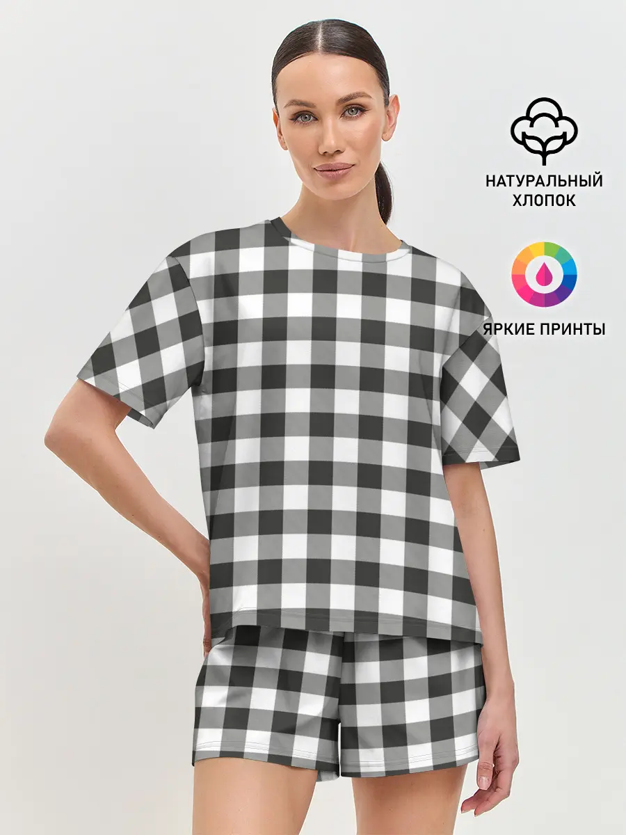 Женская пижама с шортами / Черно-белая клетка