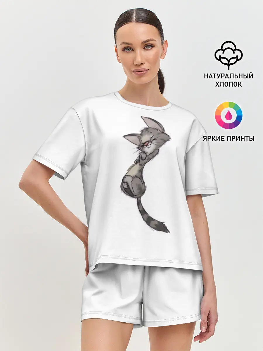 Женская пижама с шортами / Милый котя