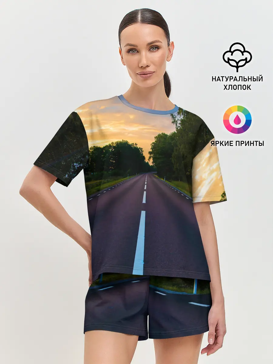 Женская пижама с шортами / дорога