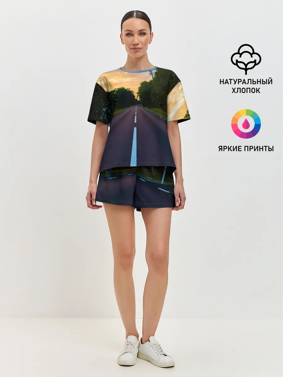 Женская пижама с шортами / дорога