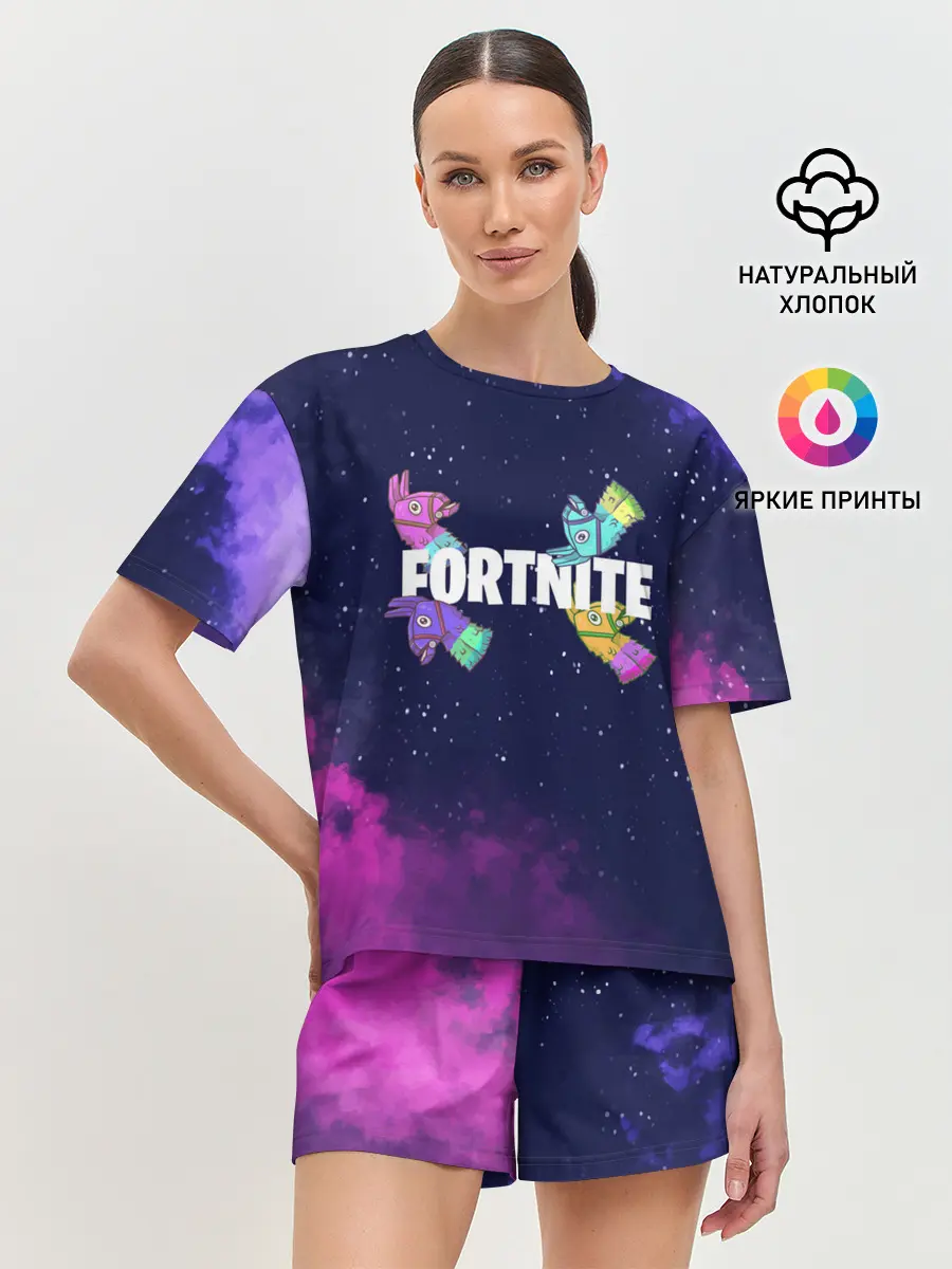 Женская пижама с шортами / Ламы фортнайт в космосе