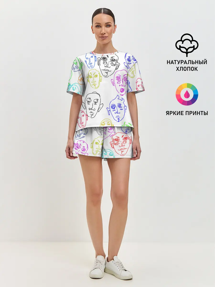 Женская пижама с шортами / Цветные лица