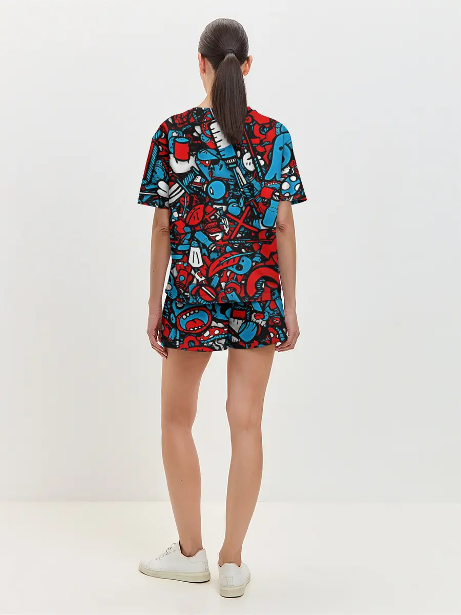 Женская пижама с шортами / Красно синие безумие