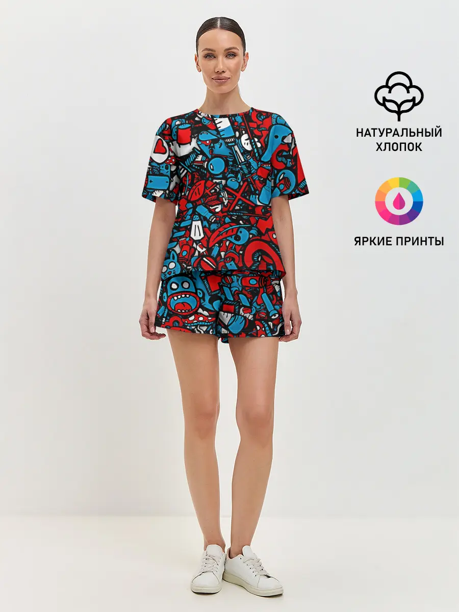 Женская пижама с шортами / Красно синие безумие