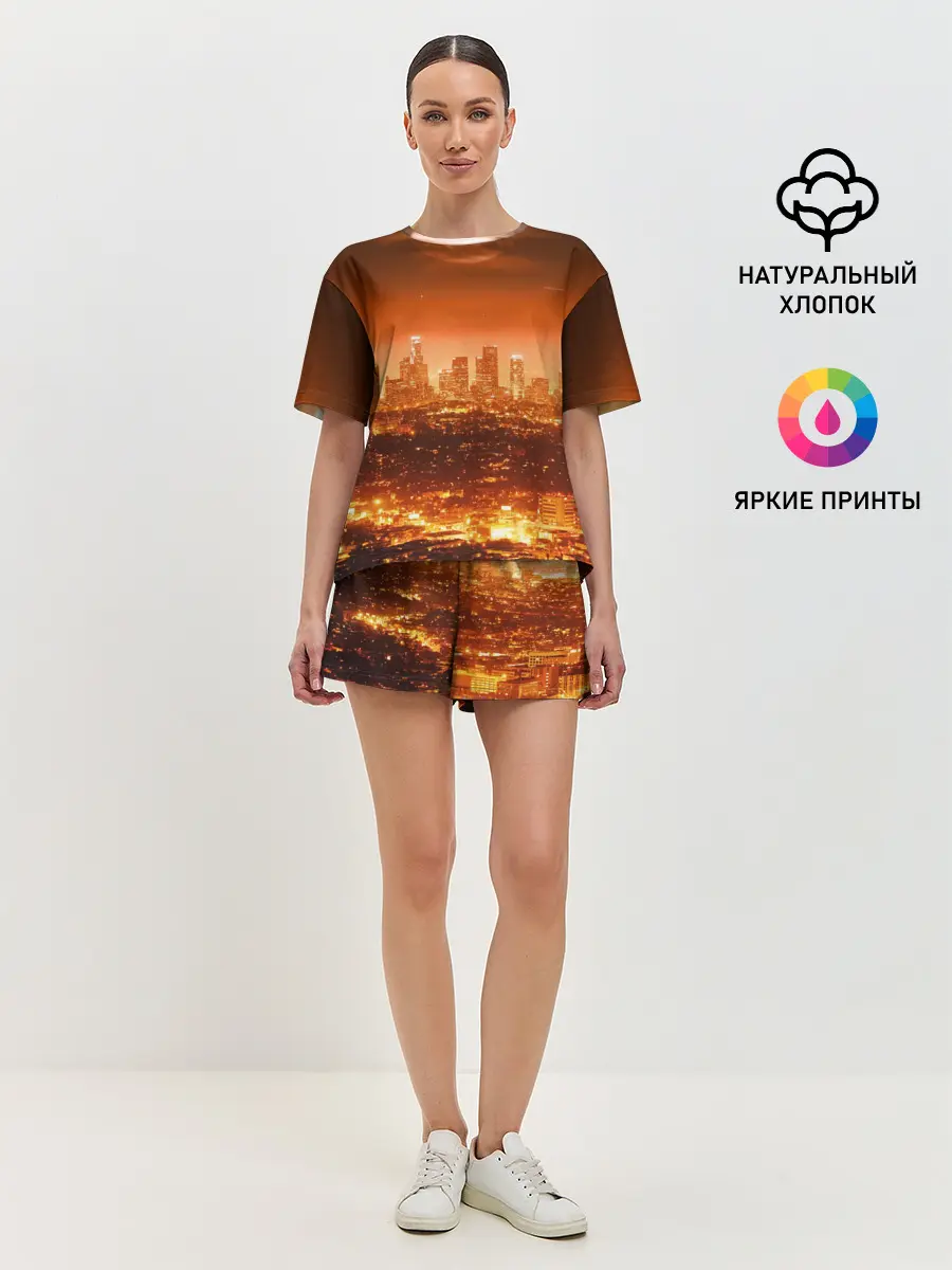 Женская пижама с шортами / ночной город