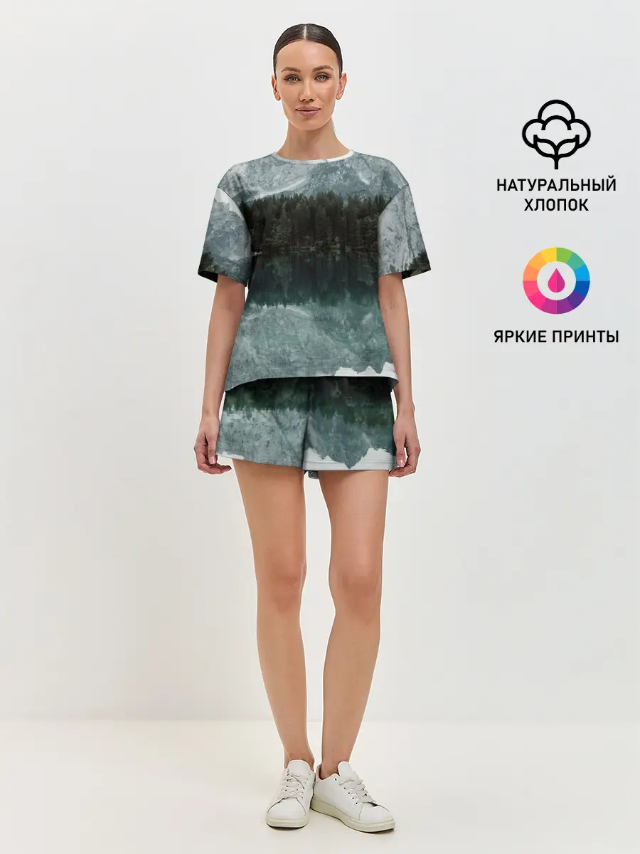 Женская пижама с шортами / отражение горы в озере