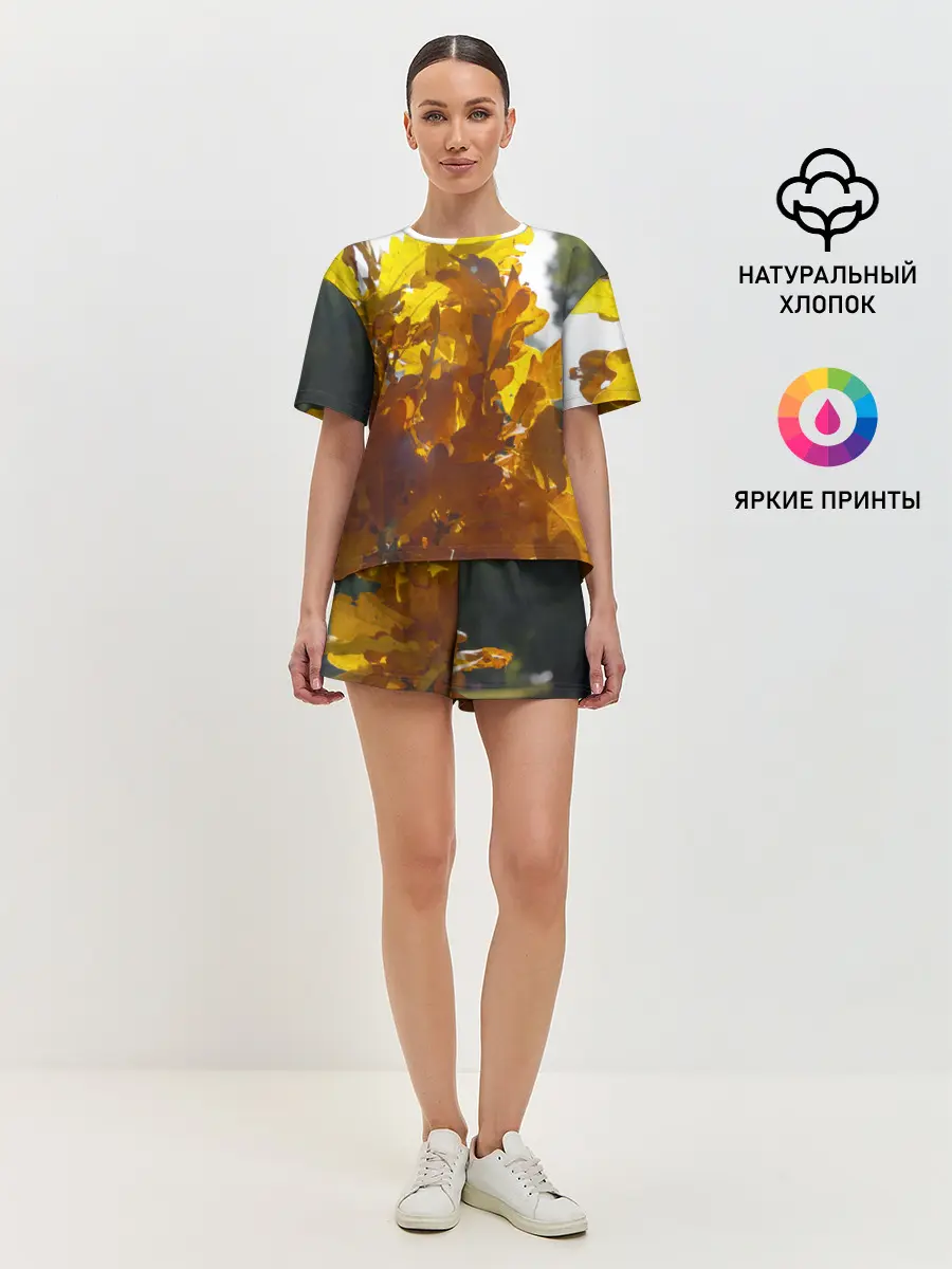 Женская пижама с шортами / Букет из осенних листьев