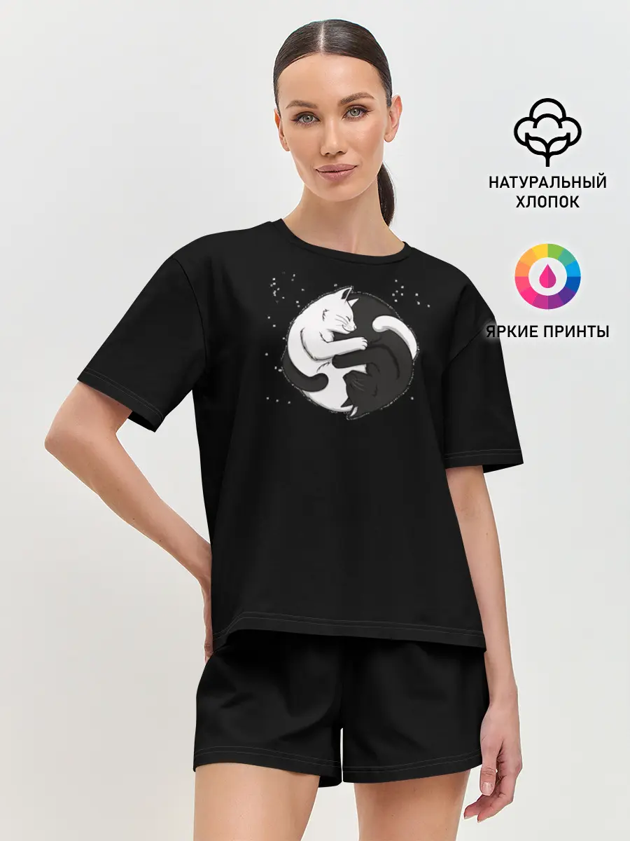 Женская пижама с шортами / Коты Инь Янь