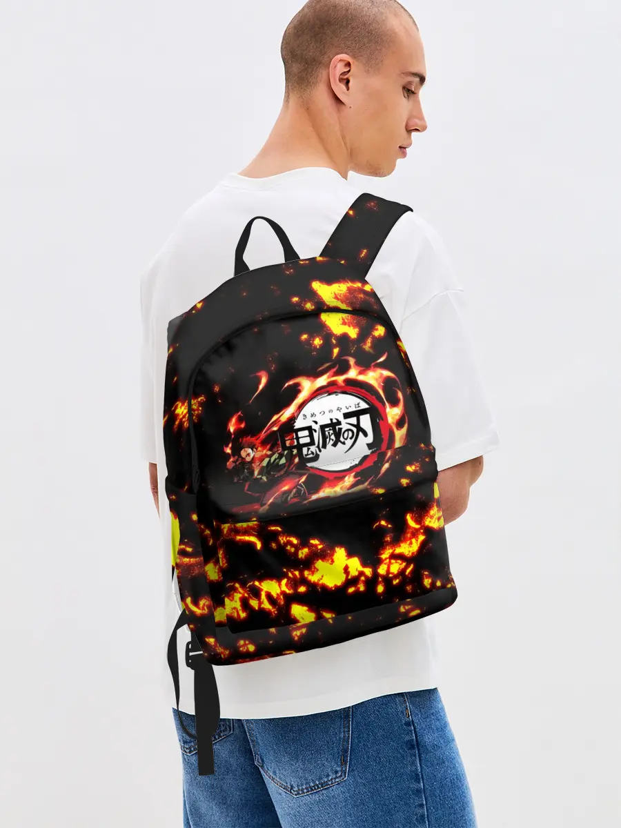 Рюкзак джинсовый / Kimetsu no Yaiba желтое пламя