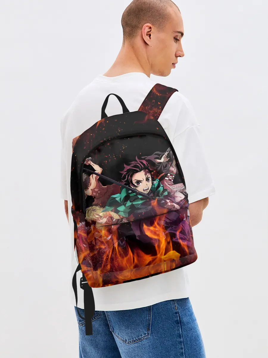 Рюкзак джинсовый / Kimetsu no Yaiba в огне