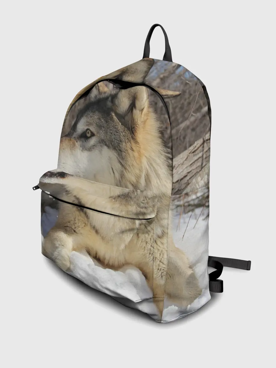 Рюкзак джинсовый / Волк лежит на снегу