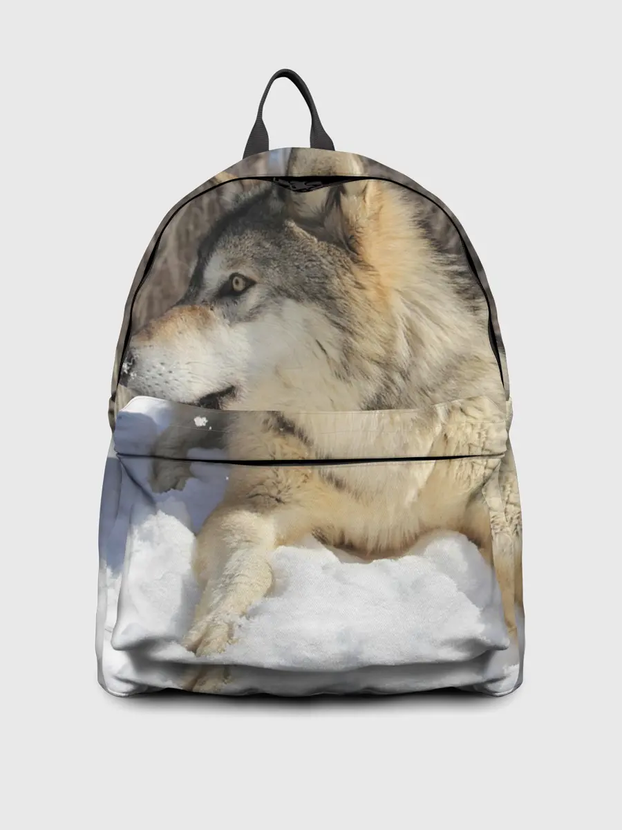 Рюкзак джинсовый / Волк лежит на снегу