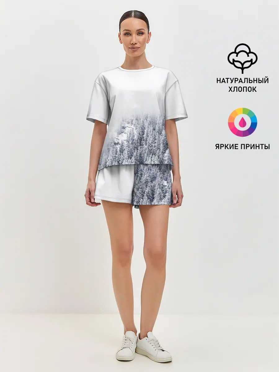 Женская пижама с шортами / зимний лес