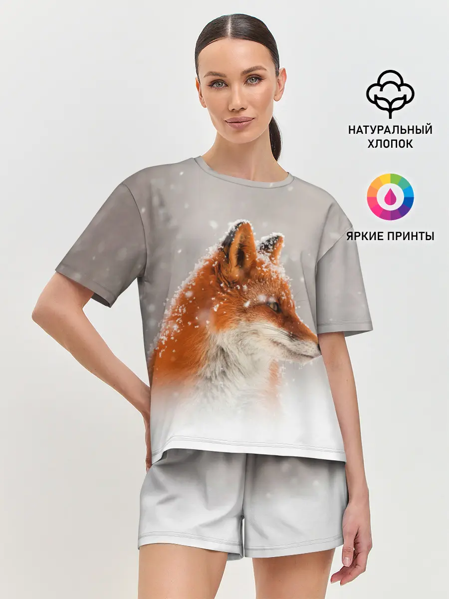 Женская пижама с шортами / Лиса и снег