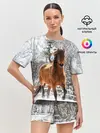 Женская пижама с шортами / Конь и снег