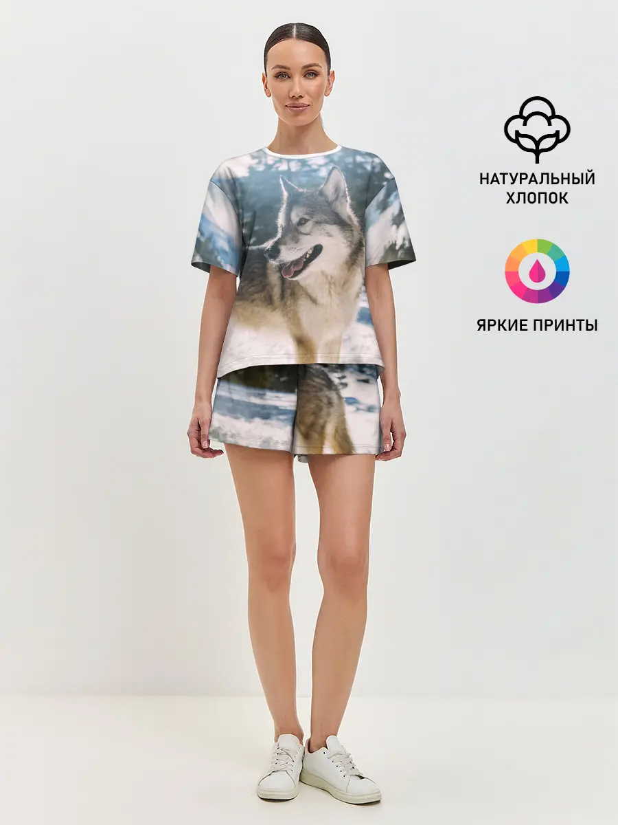 Женская пижама с шортами / Волк и снег