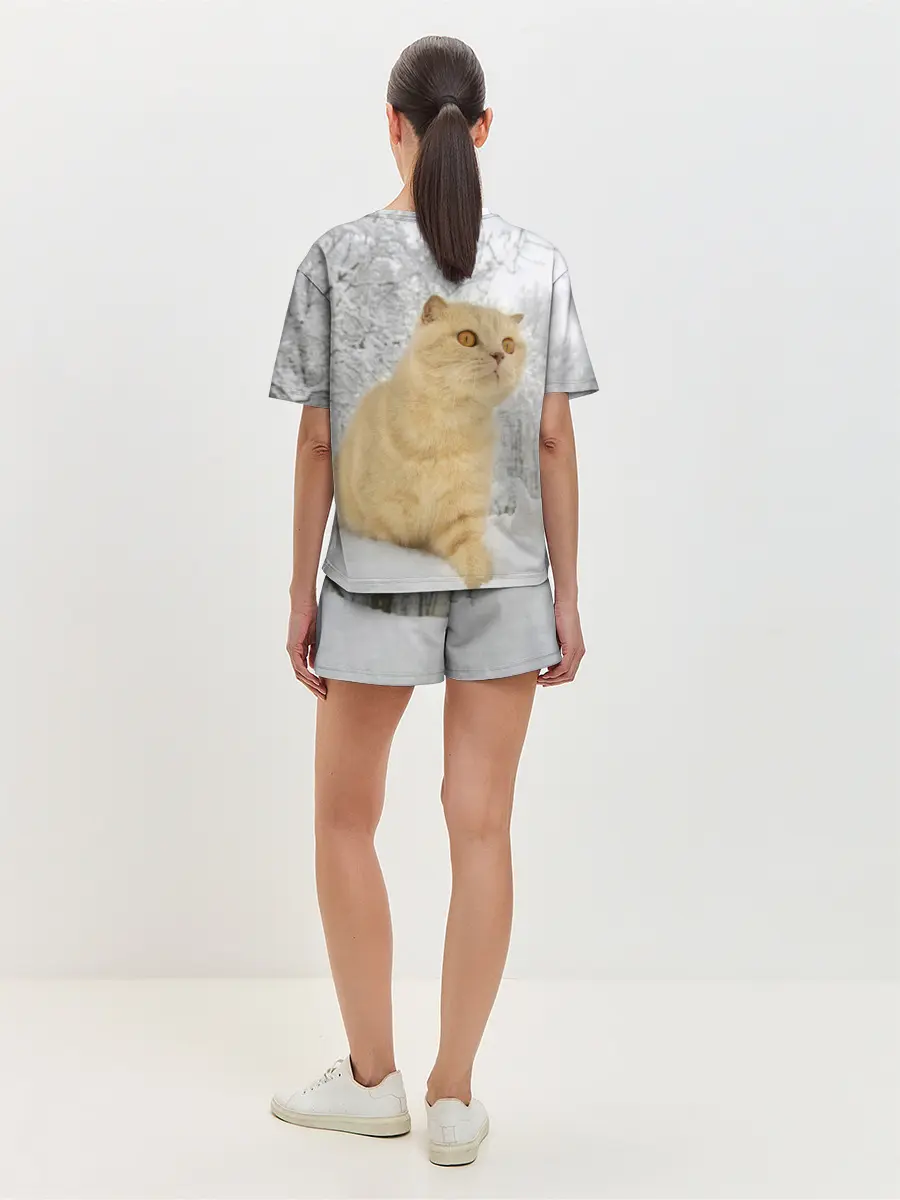 Женская пижама с шортами / Кот и снег