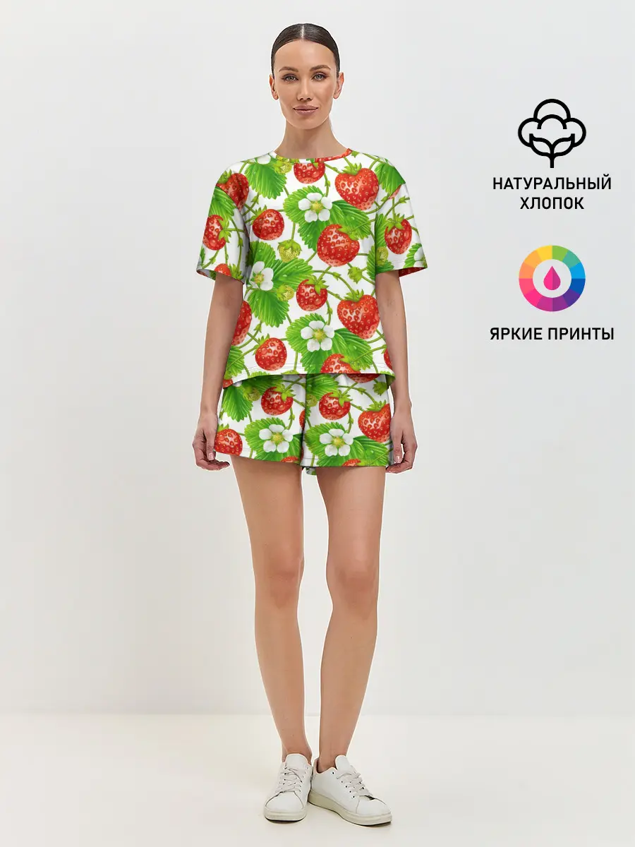 Женская пижама с шортами / Земляника