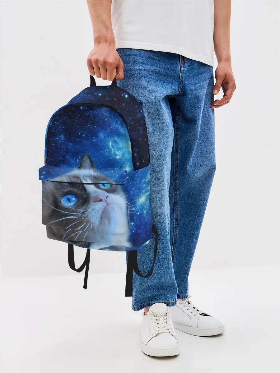 Рюкзак джинсовый / Сердитый кот в космосе