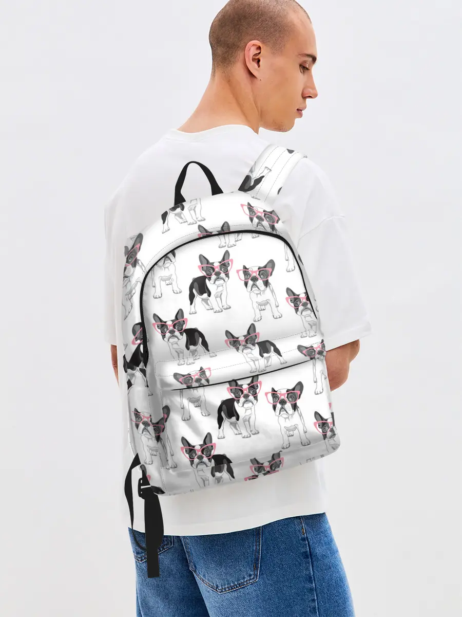 Рюкзак джинсовый / Французские бульдоги в очках