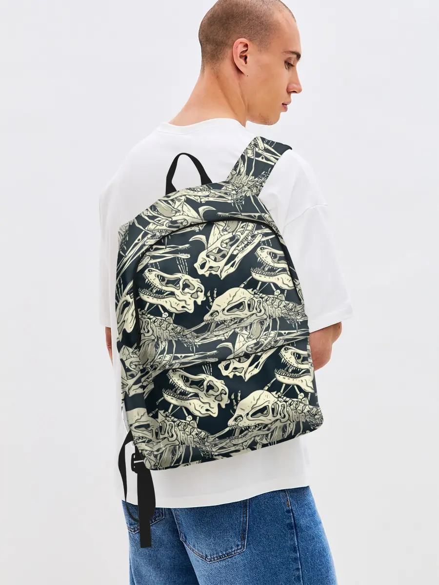 Рюкзак джинсовый / Черепа динозавров