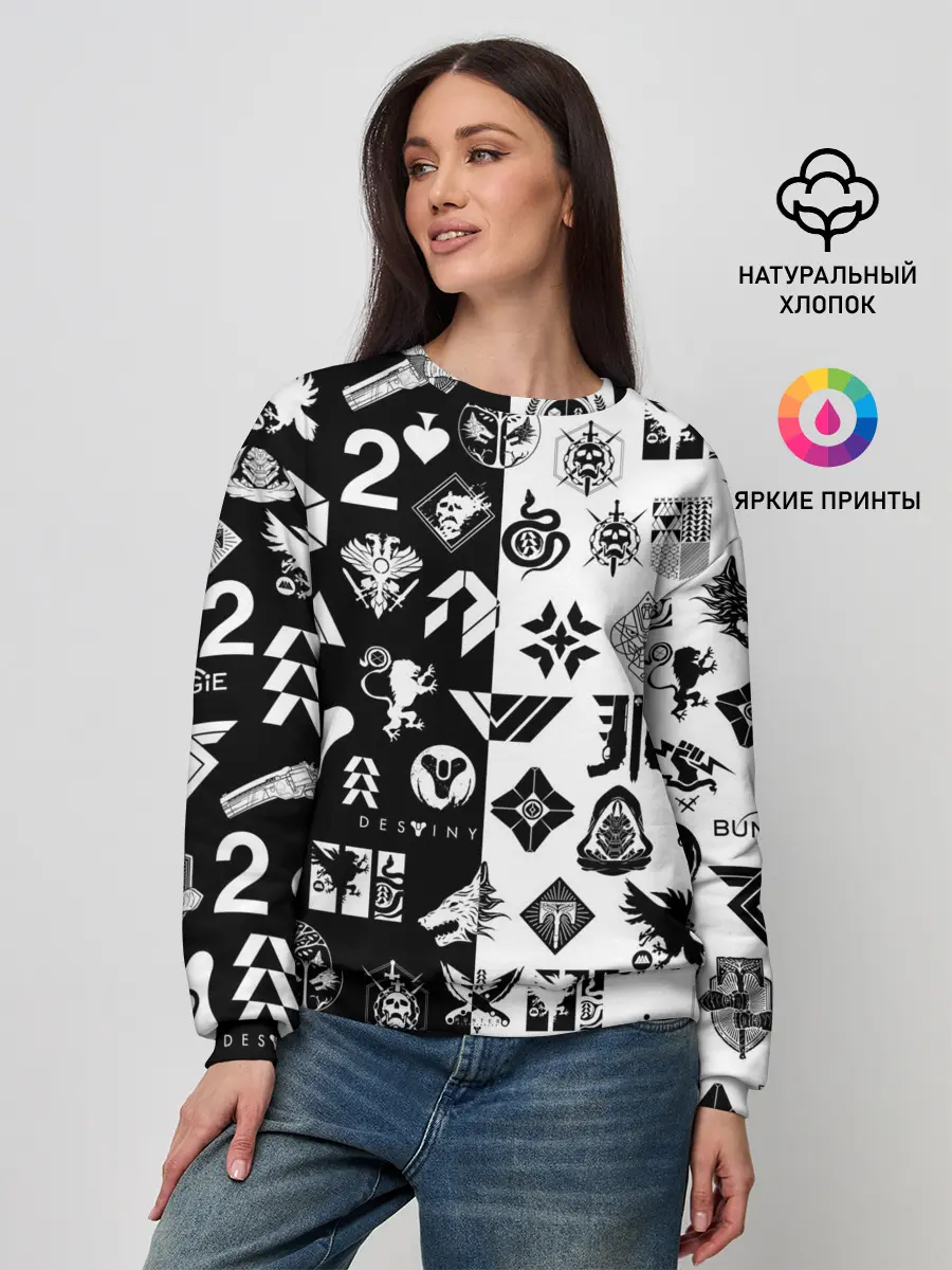 Женский свитшот / DESTINY LOGOBOMBING ЧЁРНО БЕЛОЕ