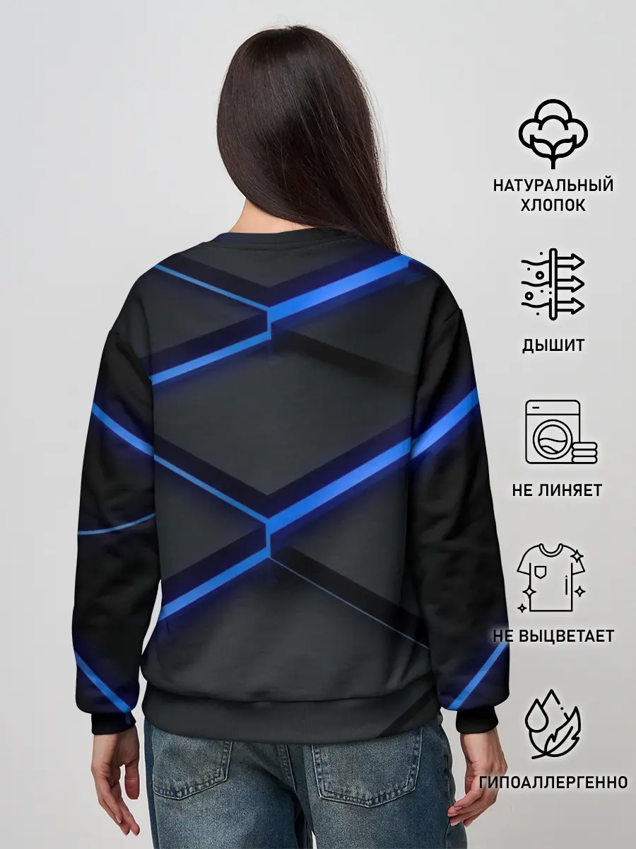 Женский свитшот / 3d неоновый черный принт плиты