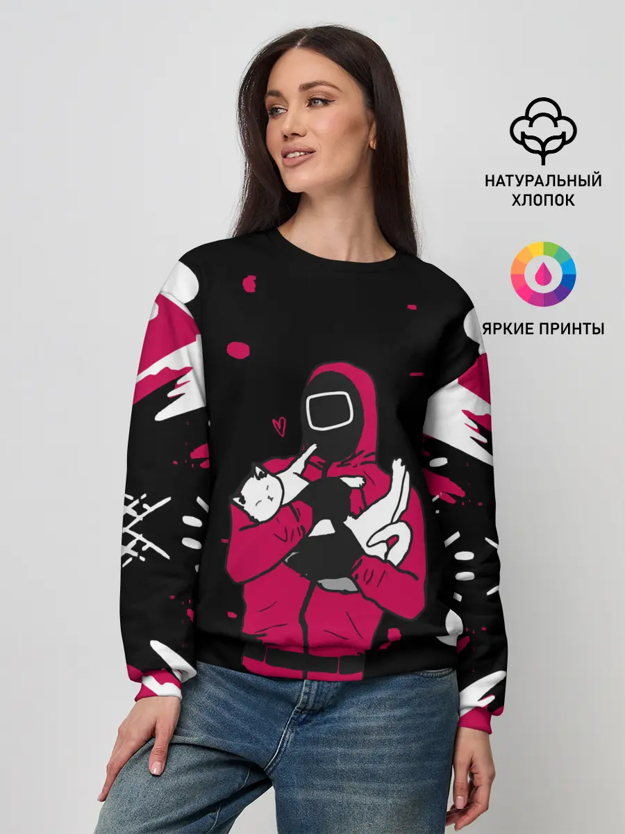 Женский свитшот / Игра в кальмара x Кот,
