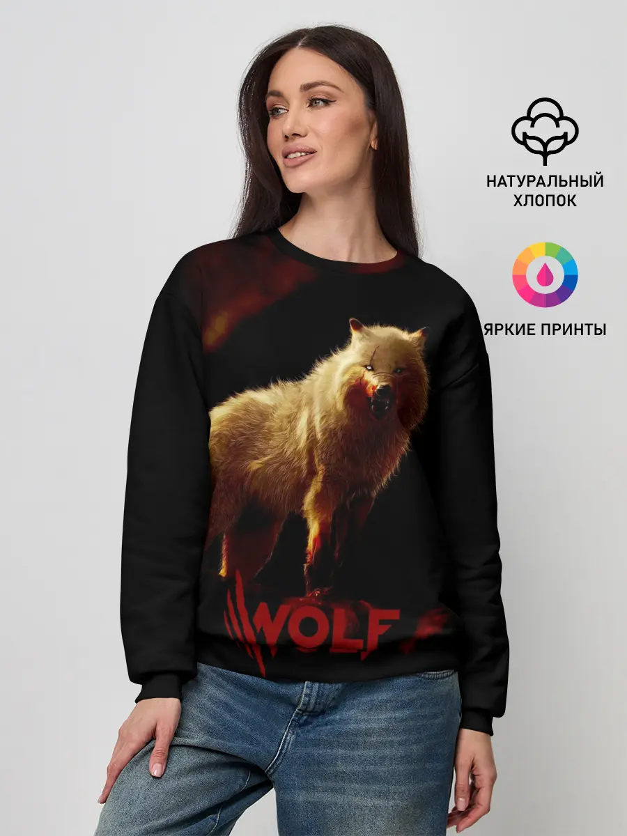 Женский свитшот / Красный волк.