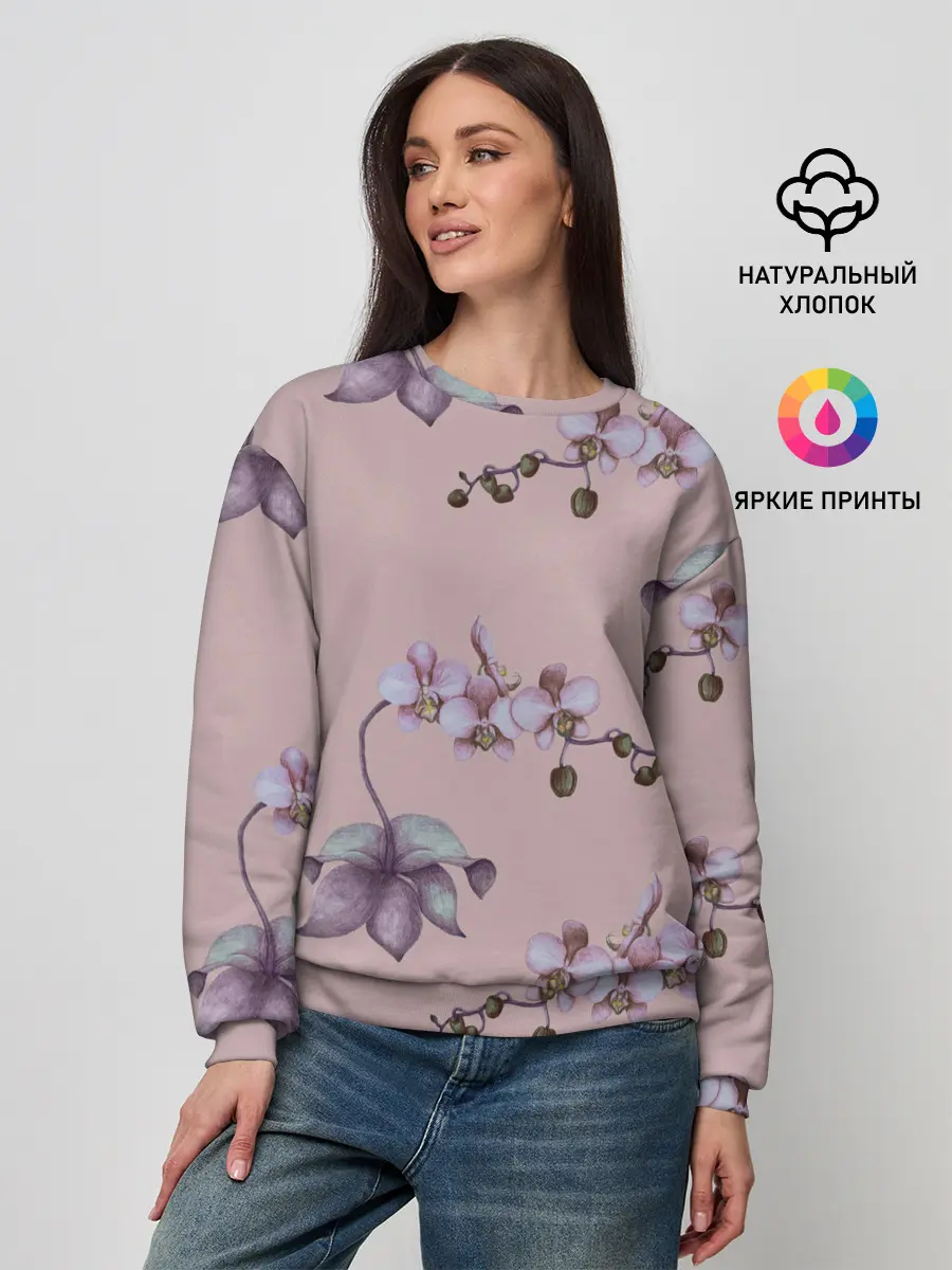 Женский свитшот / Розовые орхидеи на розовом фоне