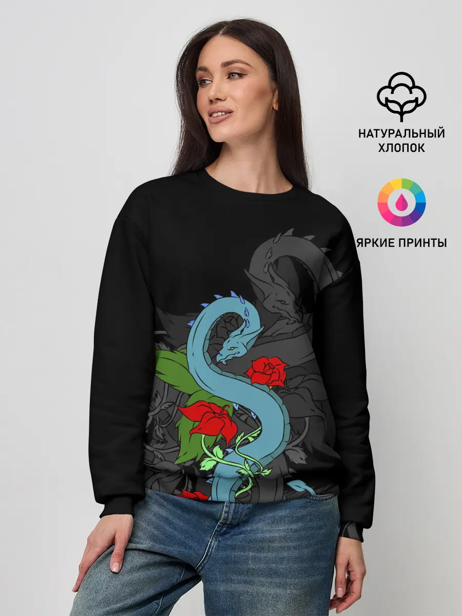 Женский свитшот / Дракон и Розы