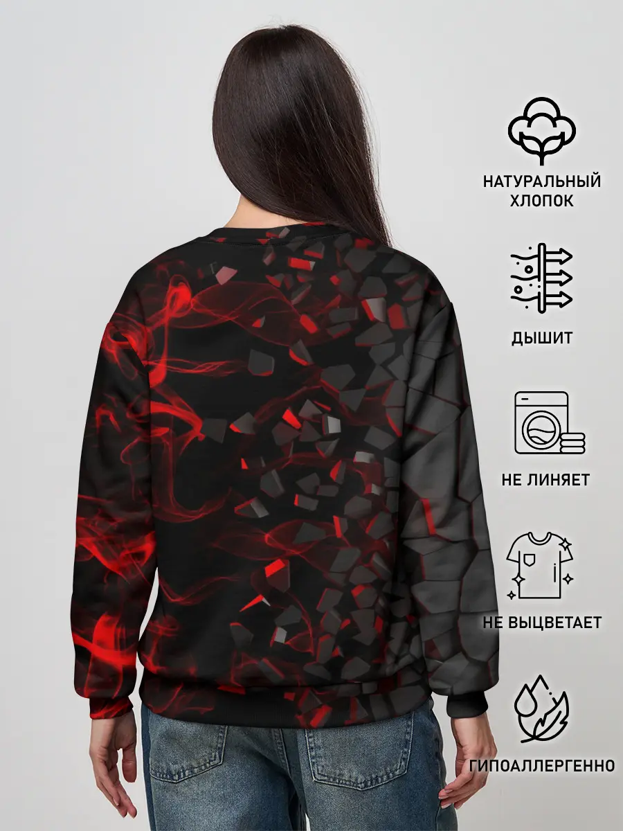 Женский свитшот / 3Д Разлом | 3D Плиты и огонь