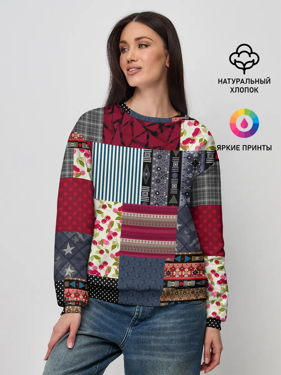 Женский свитшот / Деревенский стиль. Пэчворк.